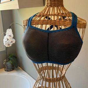 Natori Sports Bra, Blue trim, black and white stripe